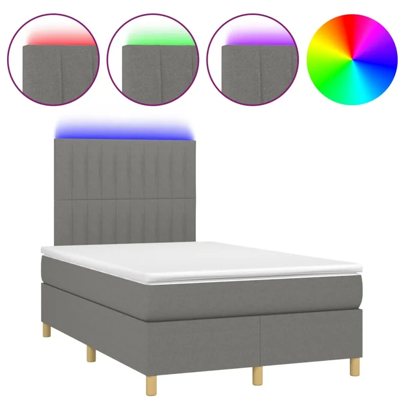 Cama box spring con colchón y LED tela gris oscuro 120x200 cm Rayas verticales - Descanso