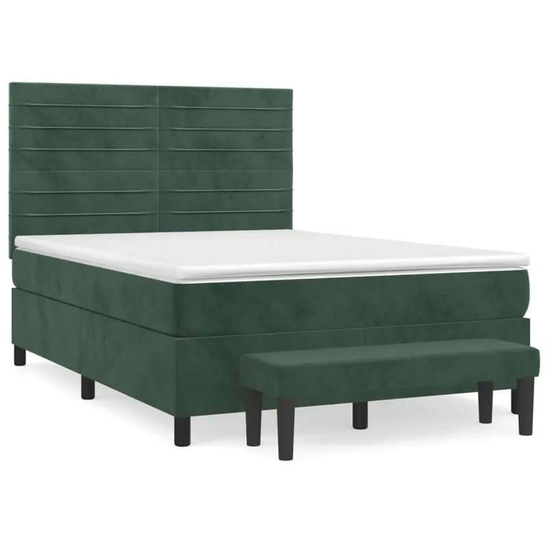 Cama box spring con colchón terciopelo verde oscuro 140x190 cm Rayas horizontales - Descanso