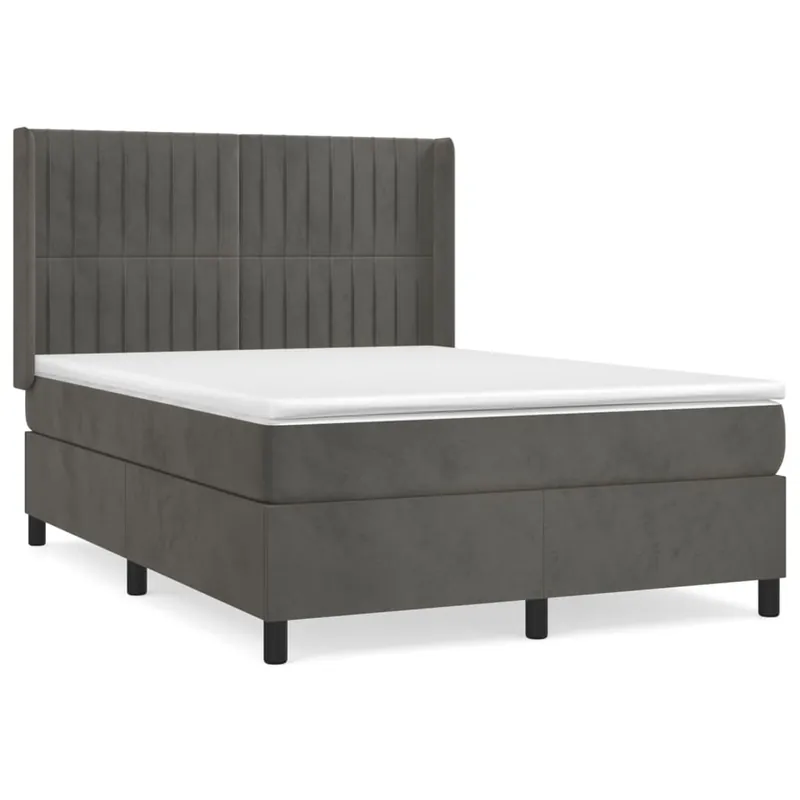 Cama box spring con colchón terciopelo gris oscuro 140x190 cm Rayas verticales - Descanso