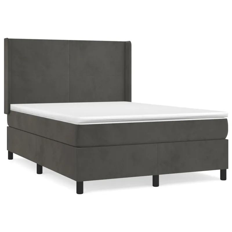 Cama box spring con colchón terciopelo gris claro 140x190 cm Diseño plano - Descanso