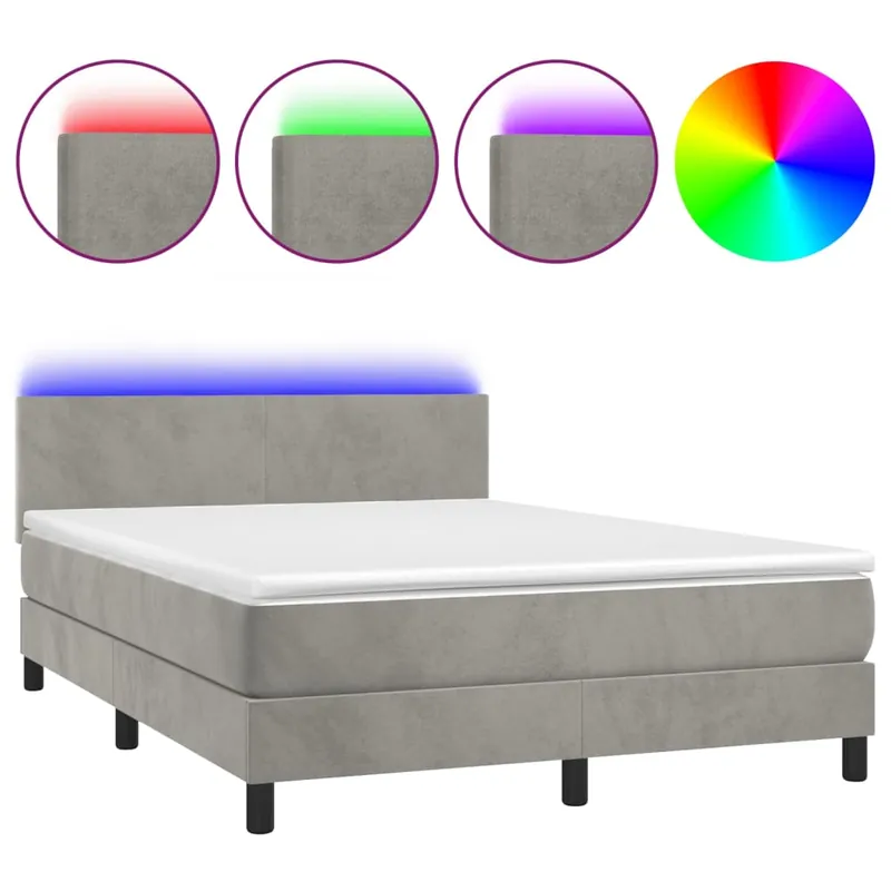 Cama box spring colchón y LED terciopelo gris oscuro 140x190 cm Diseño plano - Descanso