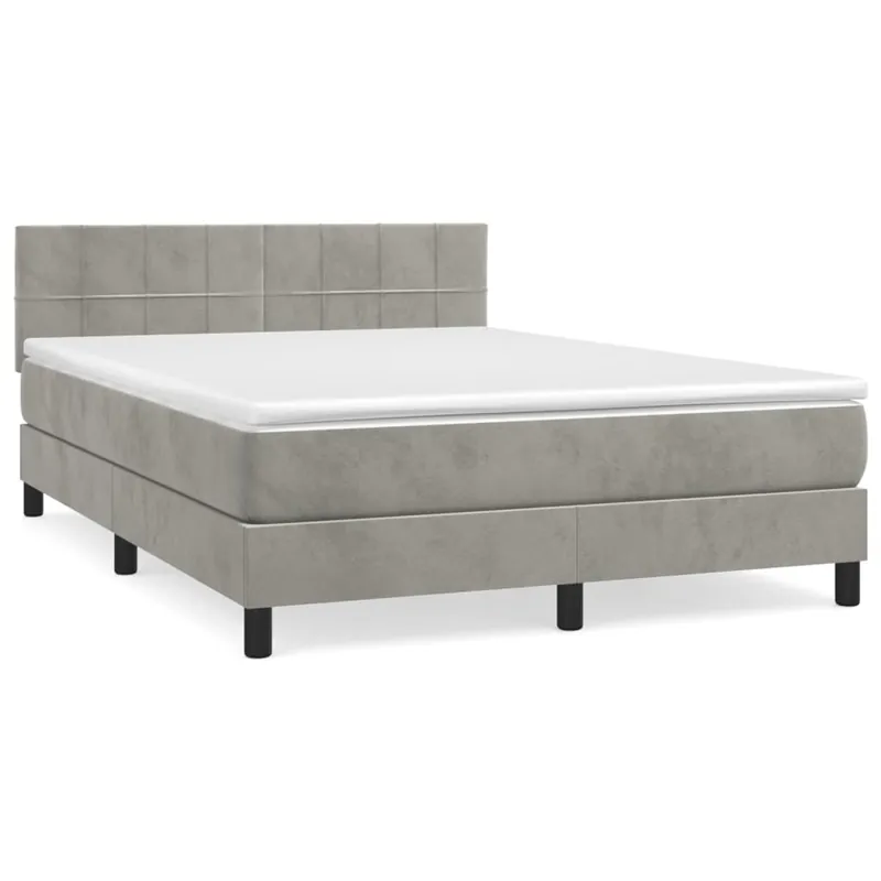 Cama box spring con colchón terciopelo gris oscuro 140x190 cm Bloques con cuadros - Descanso