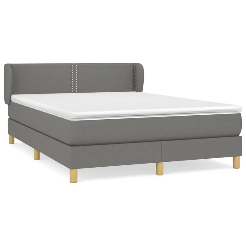 Cama box spring con colchón tela gris oscuro 140x190 cm Liso con clavos - Descanso