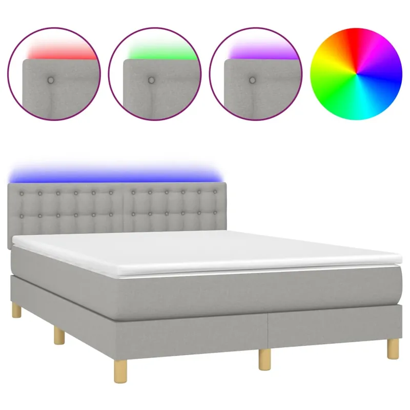 Cama box spring colchón y luces LED tela gris oscuro 140x190 cm Botones - Descanso