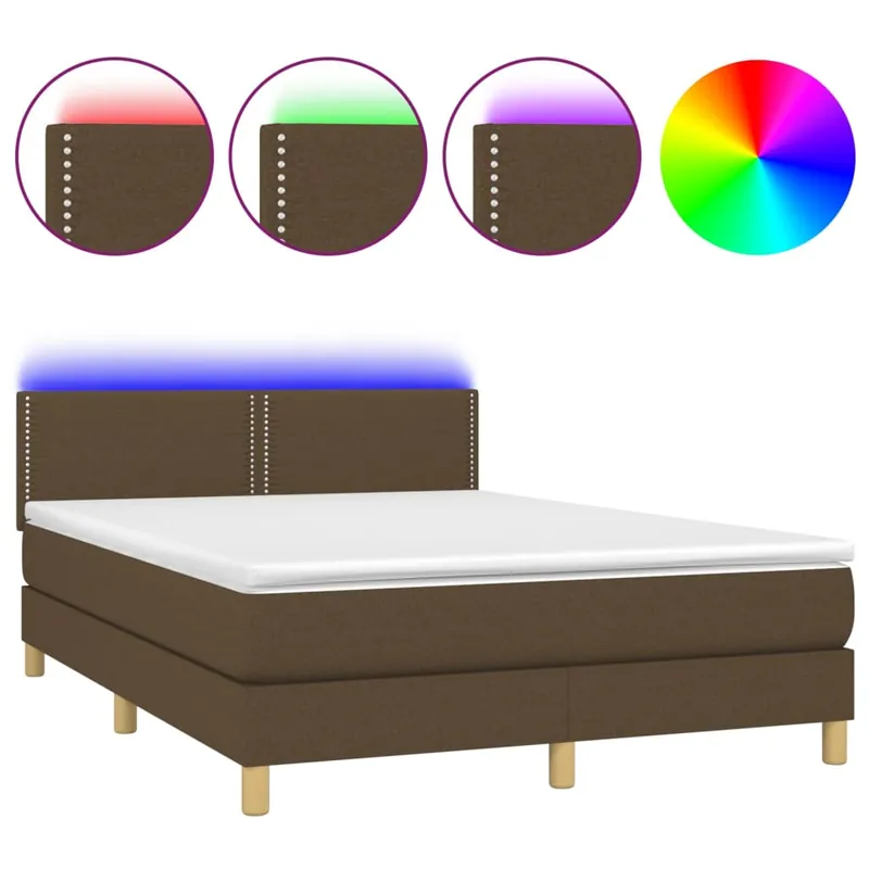 Cama box spring colchón y luces LED tela gris oscuro 140x190 cm Liso con clavos - Descanso