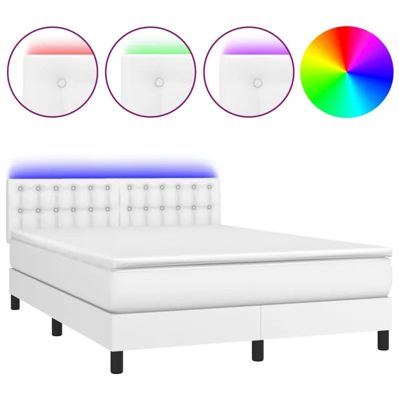 Cama box spring colchón y LED cuero sintético negro 140x190 cm Botones - Descanso
