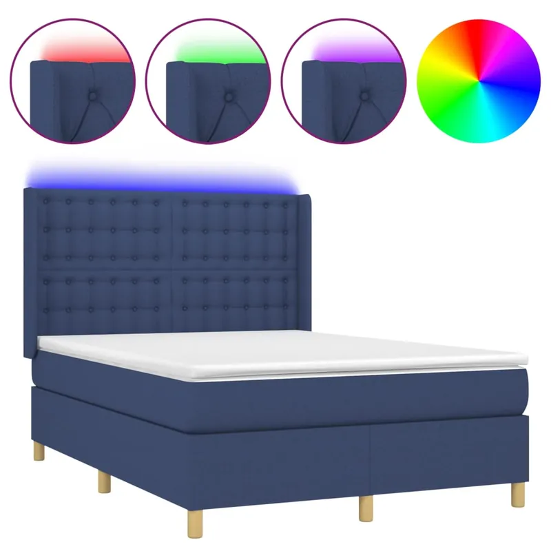 Cama box spring colchón y luces LED tela negro 140x190 cm Botones - Descanso