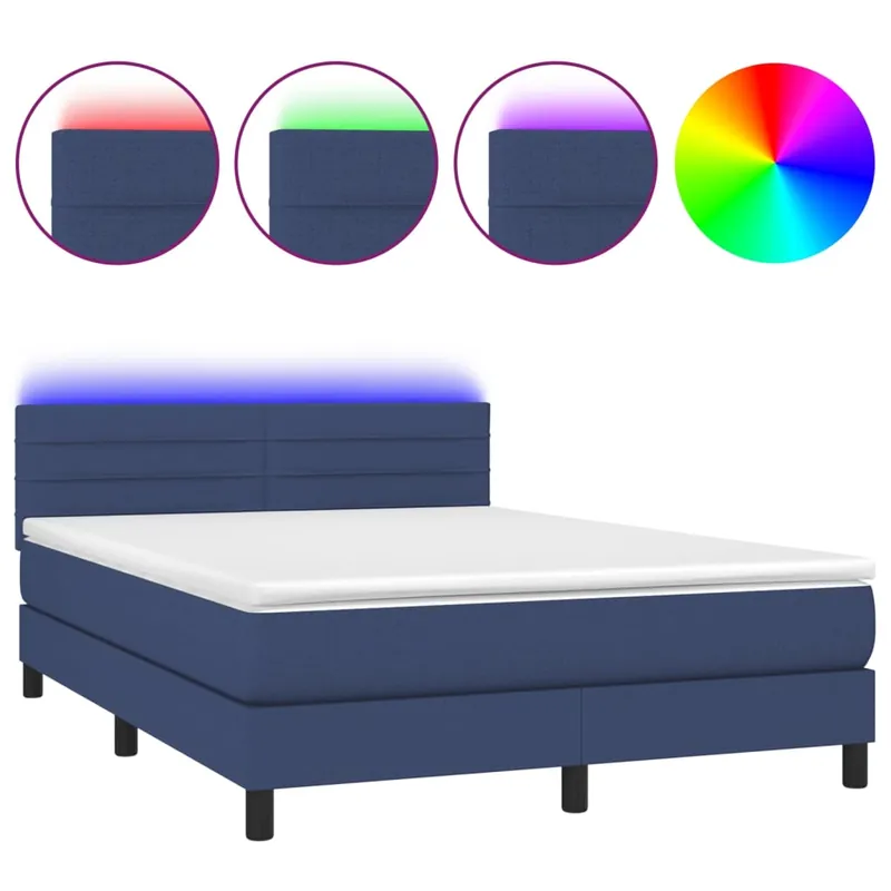 Cama box spring colchón luces LED tela marrón oscuro 140x190 cm Rayas horizontales - Descanso
