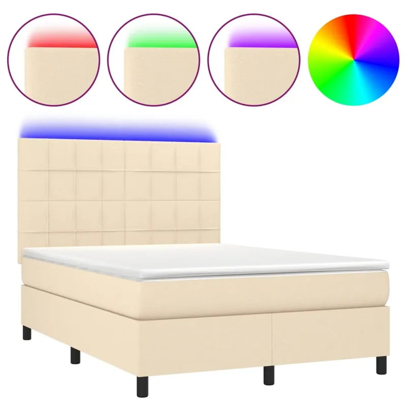 Cama box spring colchón y luces LED tela negro 140x190 cm Bloques con cuadros - Descanso
