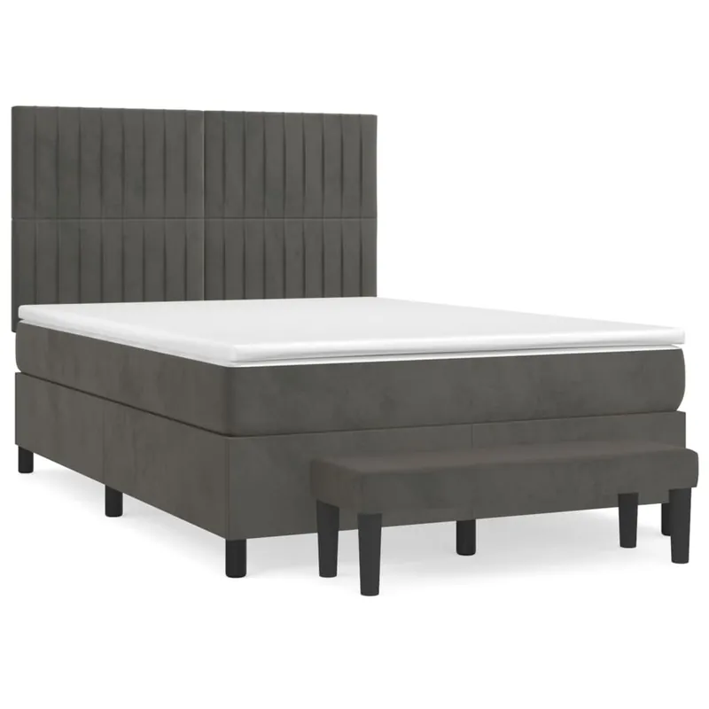 Cama box spring con colchón terciopelo gris oscuro 140x200 cm Rayas verticales - Descanso