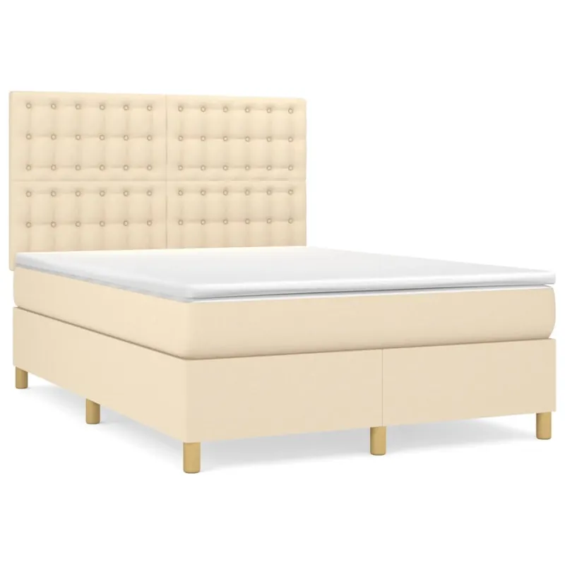 Cama box spring con colchón tela gris claro 140x200 cm Botones - Descanso