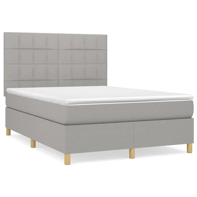 Cama box spring con colchón tela gris claro 140x200 cm Bloques con cuadros - Descanso