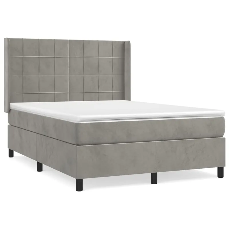 Cama box spring con colchón terciopelo gris oscuro 140x200 cm Bloques con cuadros - Descanso