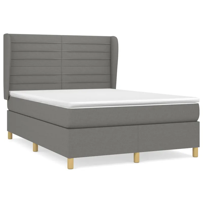 Cama box spring con colchón tela gris claro 140x200 cm Rayas horizontales - Descanso