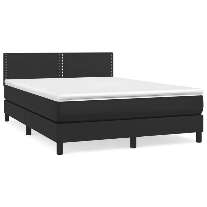 Cama box spring con colchón cuero sintético negro 140x200cm Liso con clavos - Descanso