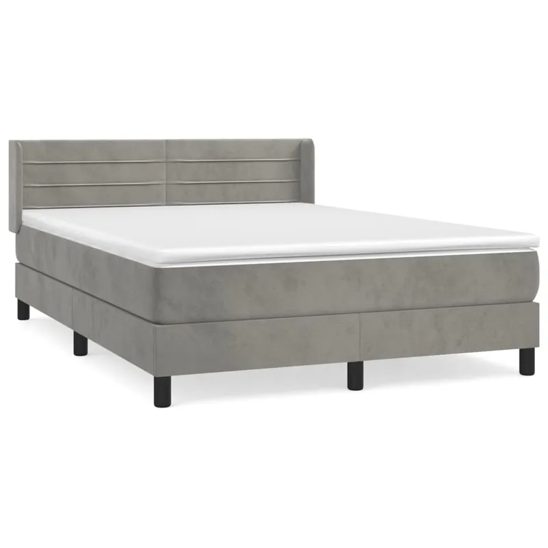 Cama box spring con colchón terciopelo gris oscuro 140x200 cm Rayas horizontales - Descanso