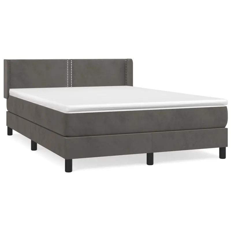 Cama box spring con colchón terciopelo gris oscuro 140x200 cm Liso con clavos - Descanso