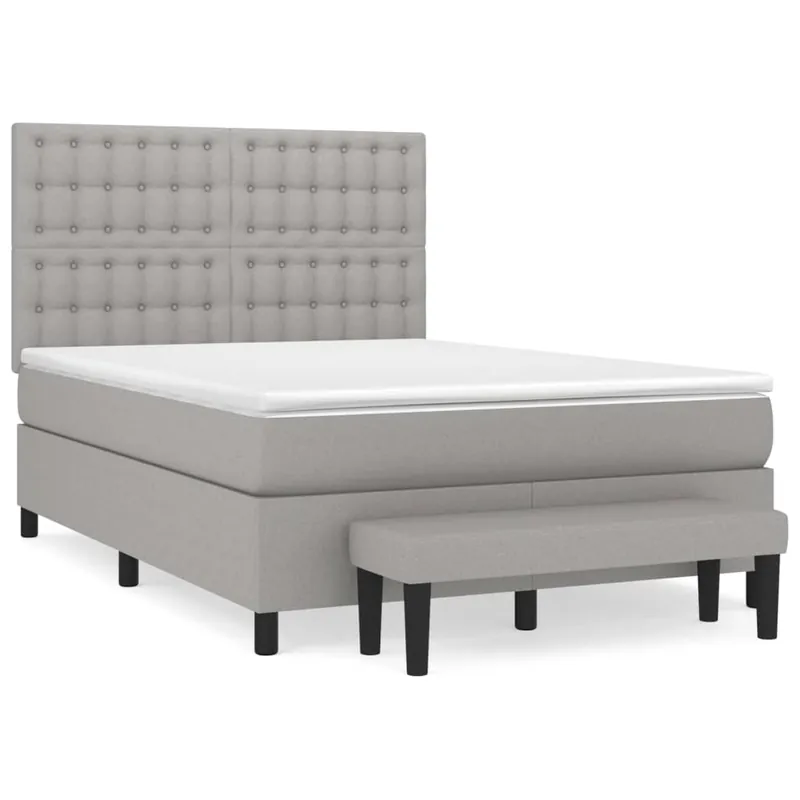 Cama box spring con colchón tela gris claro 140x200 cm Botones - Descanso