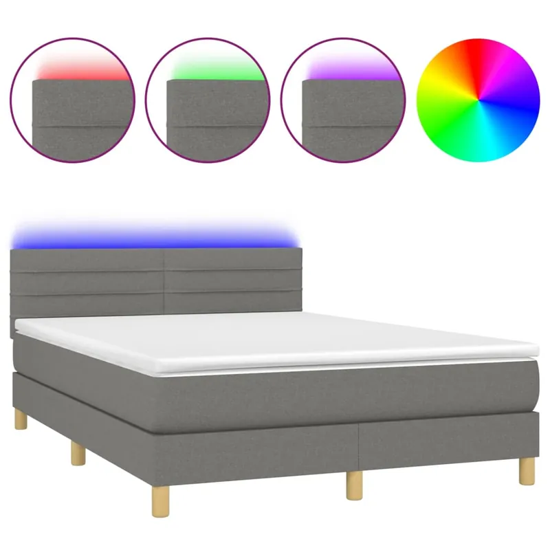Cama box spring colchón y luces LED tela gris oscuro 140x200 cm Rayas horizontales - Descanso