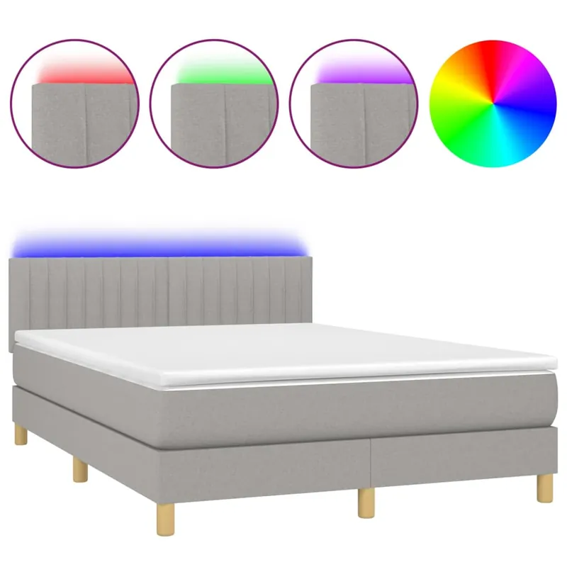 Cama box spring colchón y luces LED tela gris oscuro 140x200 cm Rayas verticales - Descanso