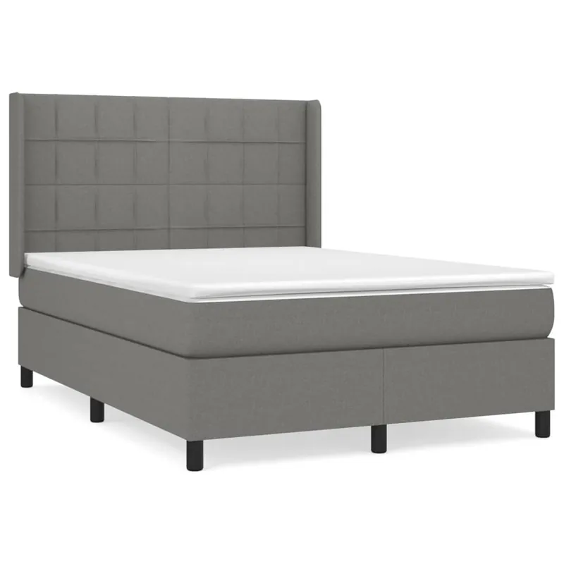 Cama box spring con colchón tela gris claro 140x200 cm Bloques con cuadros - Descanso