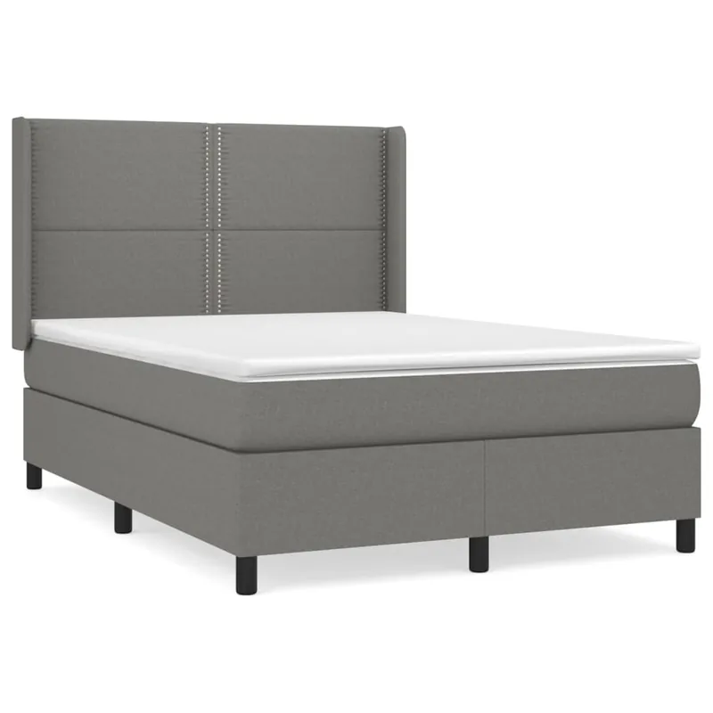 Cama box spring con colchón tela gris oscuro 140x200 cm Liso con clavos - Descanso