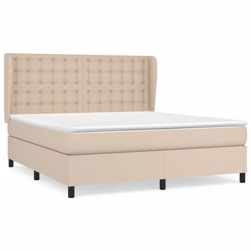 Cama box spring con colchón cuero sintético gris 160x200 cm Botones - Descanso