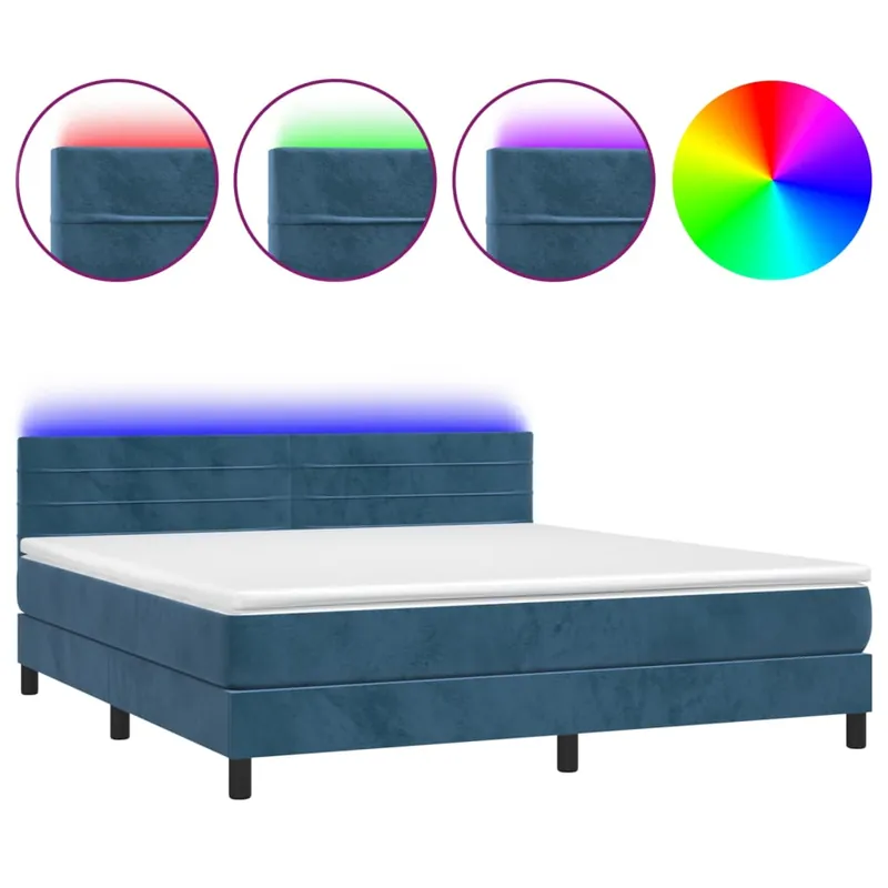 Cama box spring colchón y LED terciopelo gris oscuro 160x200 cm Rayas horizontales - Descanso
