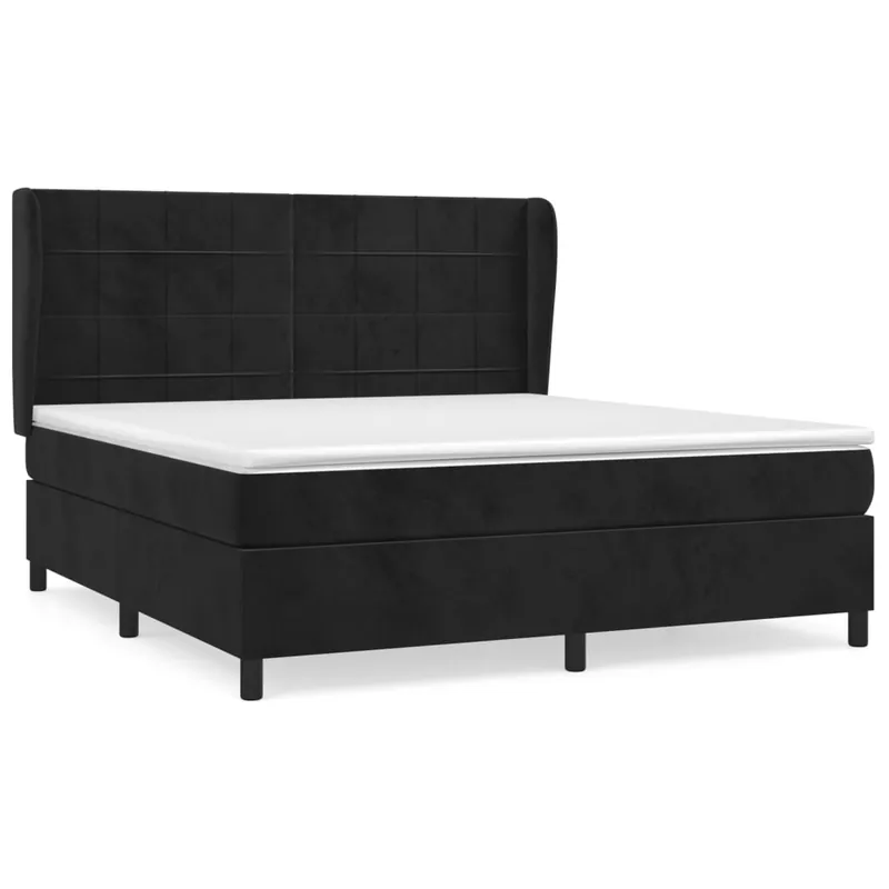 Cama box spring con colchón terciopelo gris claro 160x200 cm Bloques con cuadros - Descanso