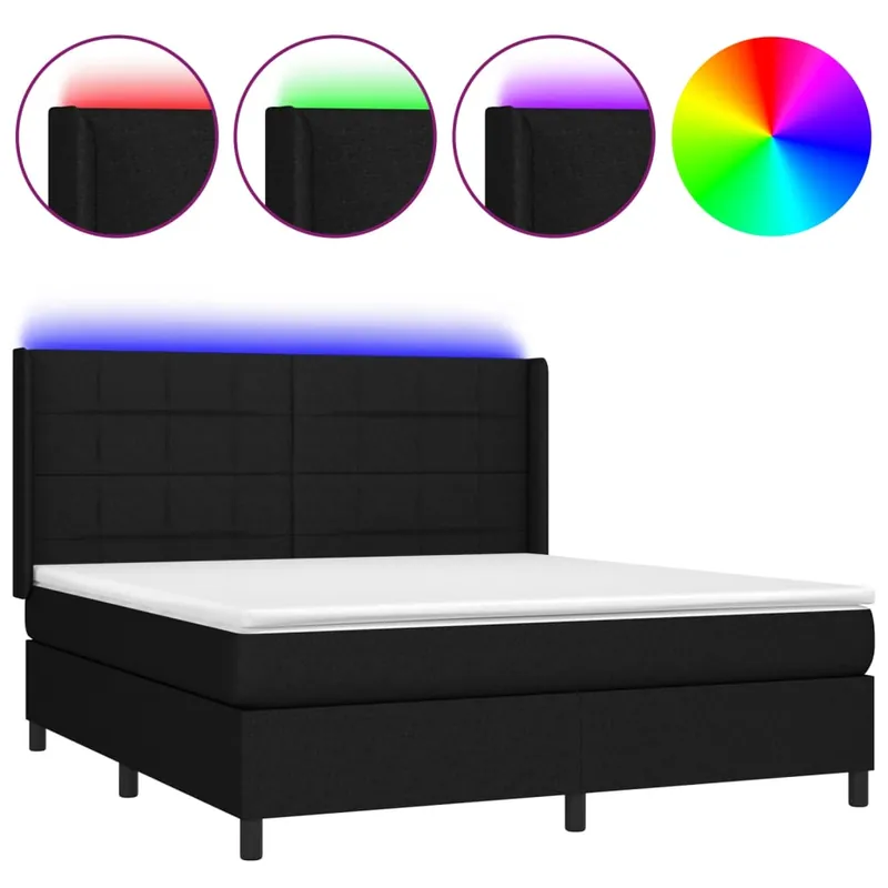 Cama box spring colchón y luces LED tela gris oscuro 160x200 cm Bloques con cuadros - Descanso