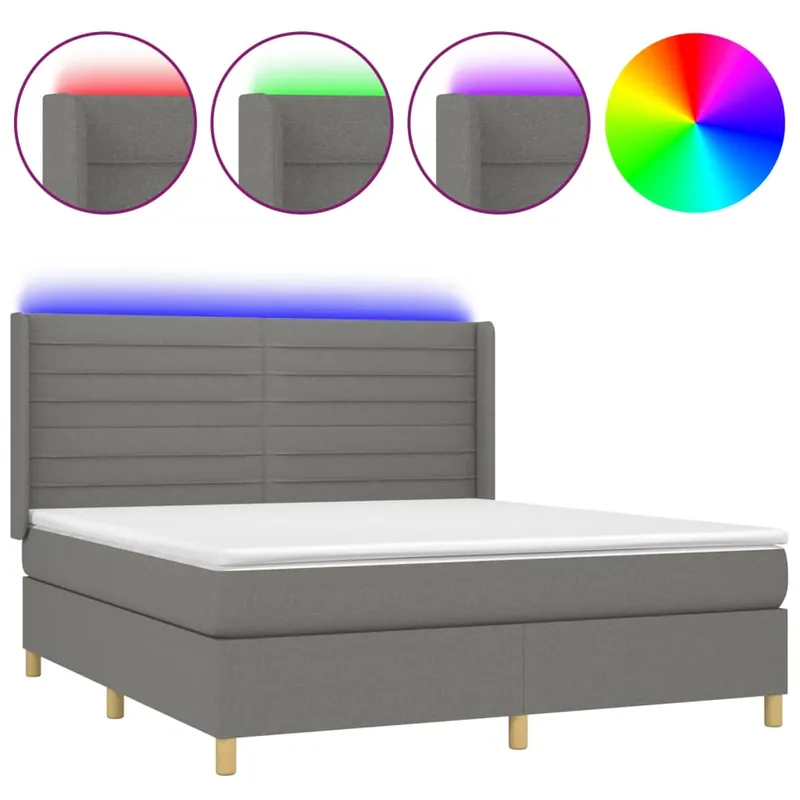 Cama box spring colchón y luces LED tela gris claro 160x200 cm Rayas horizontales - Descanso