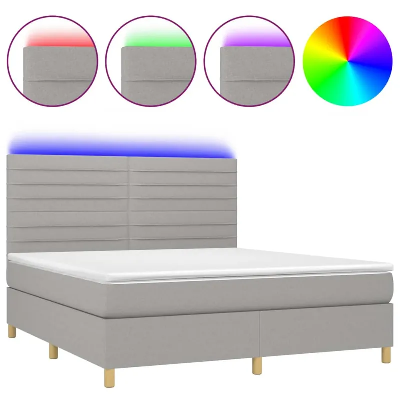 Cama box spring colchón y luces LED tela gris claro 160x200 cm Rayas horizontales - Descanso