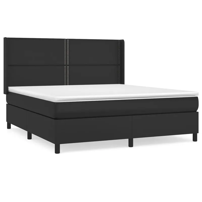 Cama box spring con colchón cuero sintético negro 180x200 cm Liso con clavos - Descanso
