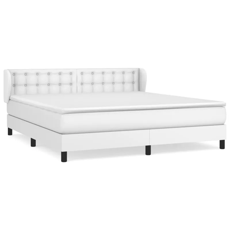 Cama box spring con colchón cuero sintético blanco 180x200 cm Botones - Descanso