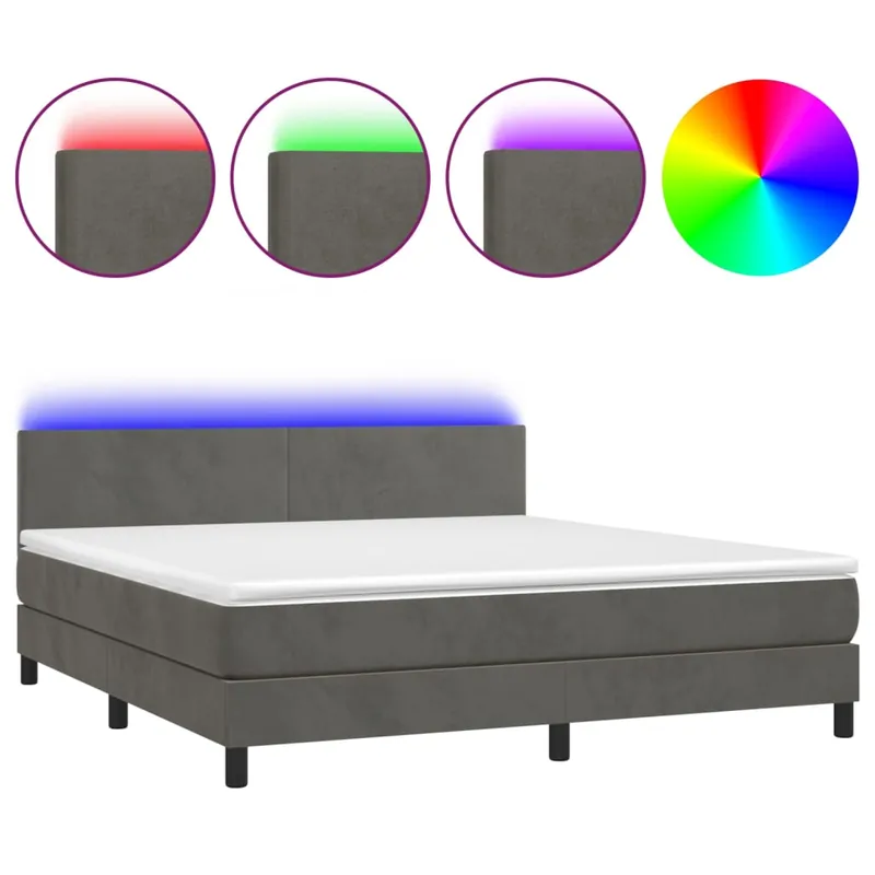 Cama box spring colchón y LED terciopelo rosa 180x200 cm Diseño plano - Descanso