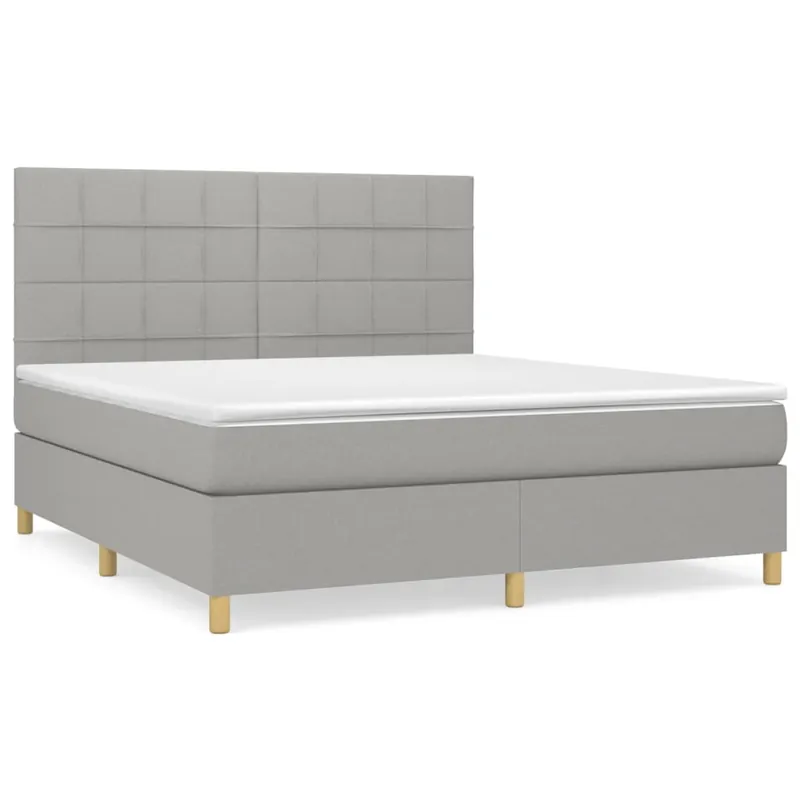 Cama box spring con colchón tela gris claro 180x200 cm Bloques con cuadros - Descanso