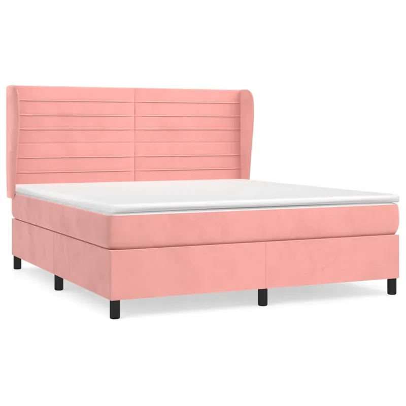 Cama box spring con colchón terciopelo rosa 180x200 cm Rayas horizontales - Descanso