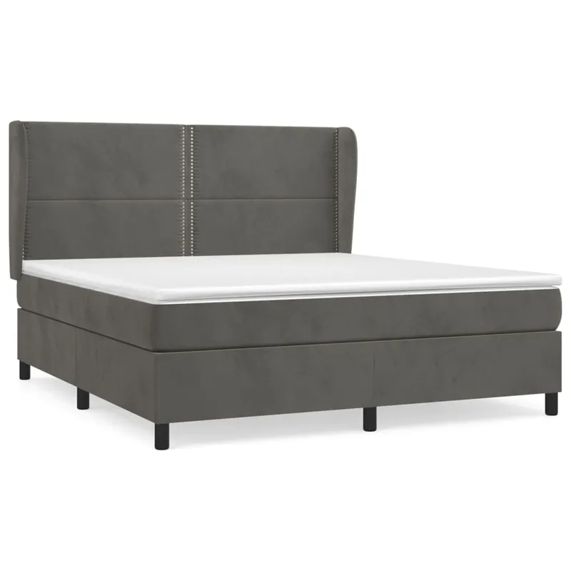 Cama box spring con colchón terciopelo gris oscuro 180x200 cm Liso con clavos - Descanso