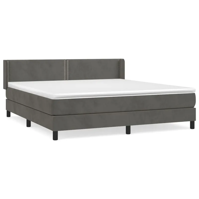 Cama box spring con colchón terciopelo gris oscuro 180x200 cm Liso con clavos - Descanso