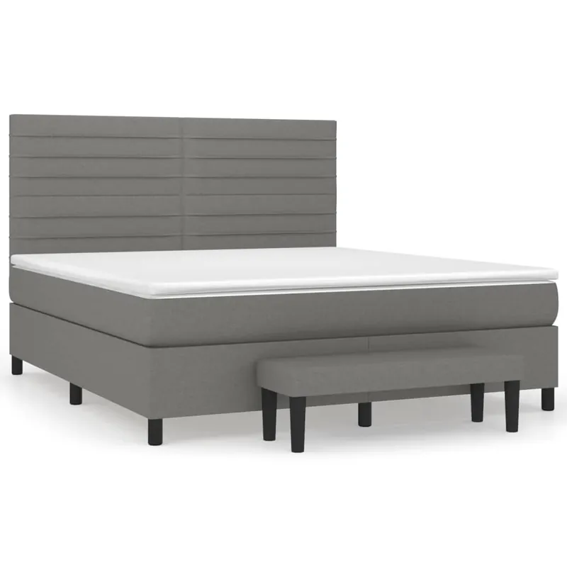 Cama box spring con colchón tela gris claro 180x200 cm Rayas horizontales - Descanso