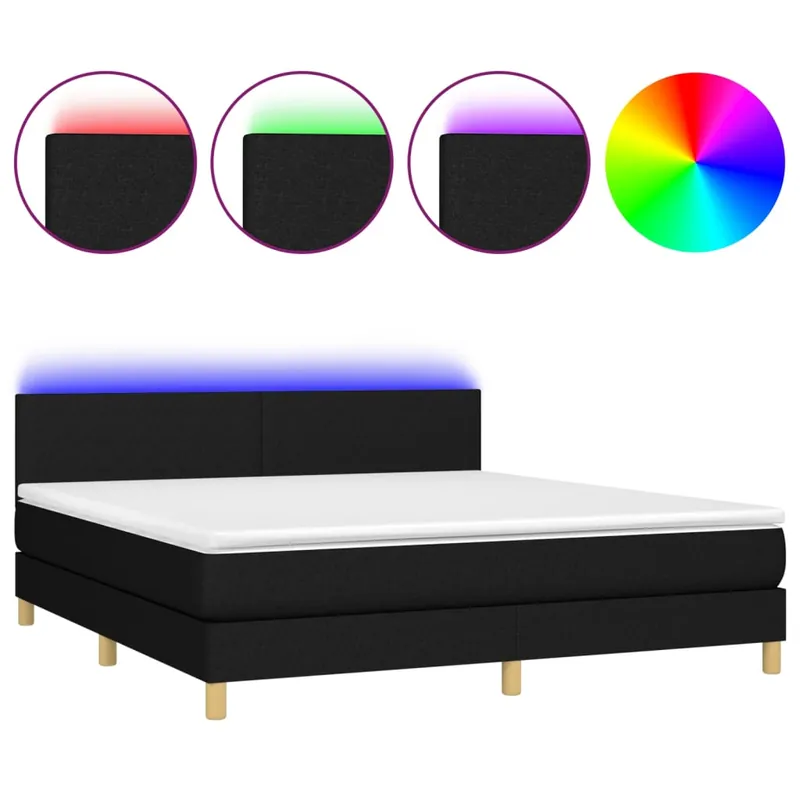Cama box spring con colchón LED tela negro 180x200 cm Diseño plano - Descanso