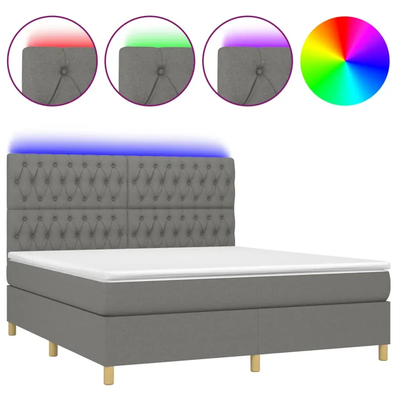 Cama box spring colchón y luces LED tela gris claro 180x200 cm Diseño de botones - Descanso