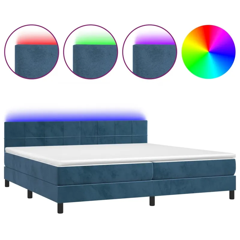 Cama box spring colchón y LED terciopelo rosa 200x200 cm Bloques con cuadros - Descanso