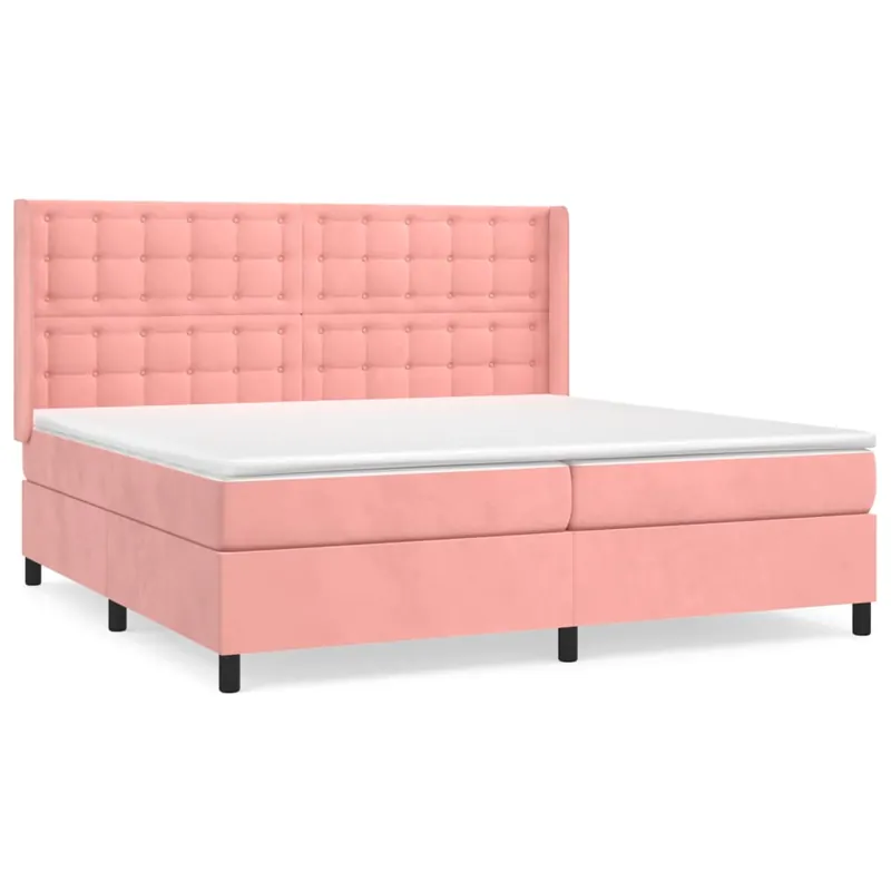 Cama box spring con colchón terciopelo rosa 200x200 cm Botones - Descanso