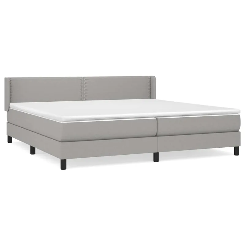 Cama box spring con colchón tela gris claro 200x200 cm Liso con clavos - Descanso