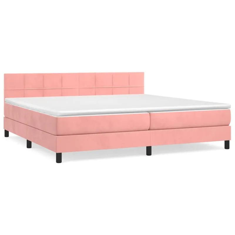 Cama box spring con colchón terciopelo rosa 200x200 cm Bloques con cuadros - Descanso