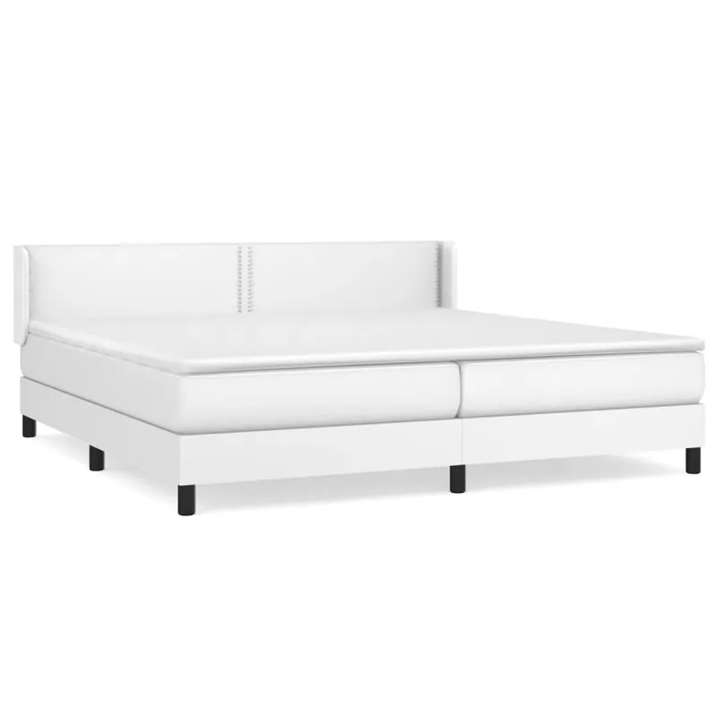 Cama box spring con colchón cuero sintético blanco 200x200 cm Liso con clavos - Descanso