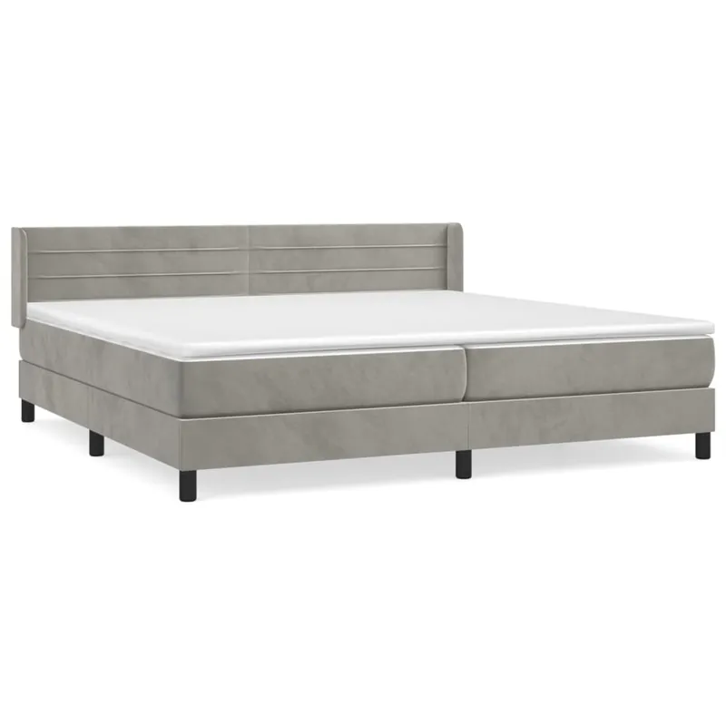Cama box spring con colchón terciopelo gris claro 200x200 cm Rayas horizontales - Descanso