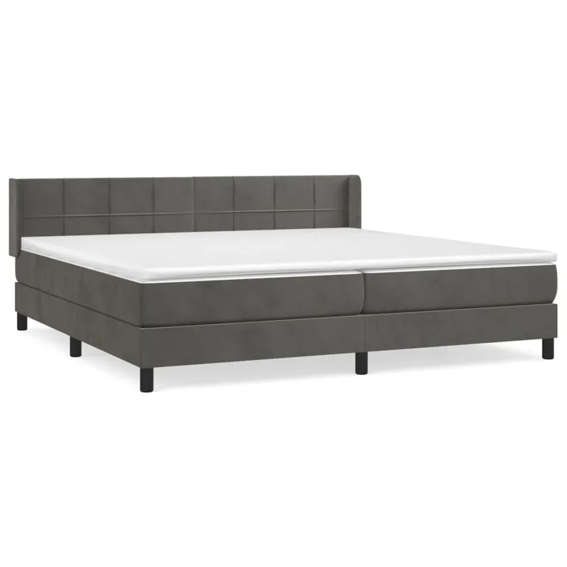 Cama box spring con colchón terciopelo gris claro 200x200 cm Bloques con cuadros - Descanso