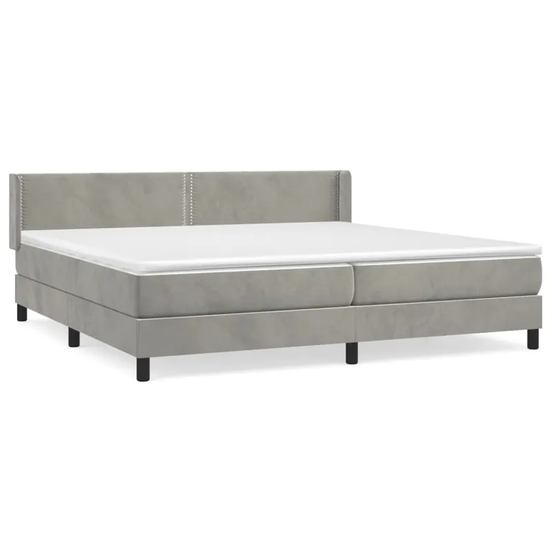Cama box spring con colchón terciopelo gris oscuro 200x200 cm Liso con clavos - Descanso